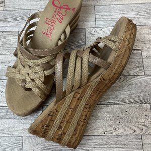 Tan Strappy Canvas Wedges